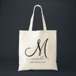 Black Initial Script Name Floral Bridesmaid Large  Tote Bag<br><div class="desc">A modern trendy script monogram bridesmaid tote bag. Do not remove the boxes on either side of the name font. Simply type the name in between the boxes. They are swashes added for decoration.</div>
