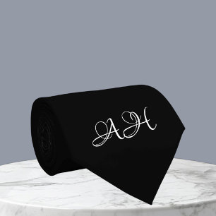 Black Initials Groomsmen Monogram Monogrammed  Tie