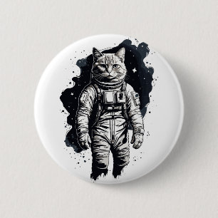 Black Ink Astronaut Cat Design 2 Inch Round Button