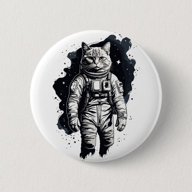 Black Ink Astronaut Cat Design 2 Inch Round Button (Front)