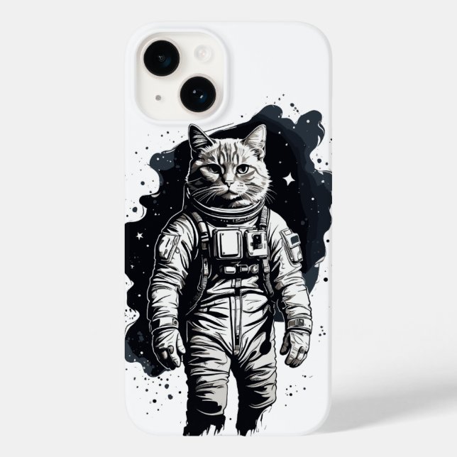 Black Ink Astronaut Cat Design Case-Mate iPhone Case (Back)