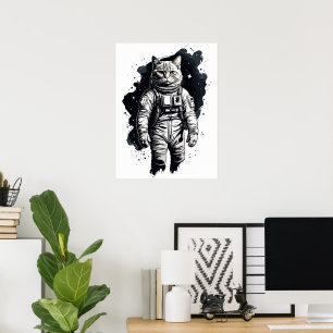 Black Ink Astronaut Cat Design Poster