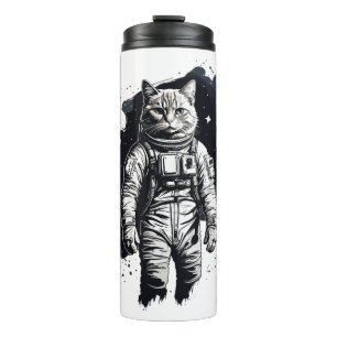 Black Ink Astronaut Cat Design Thermal Tumbler