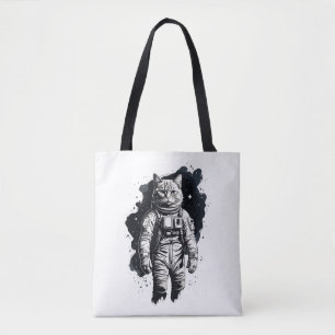 Black Ink Astronaut Cat Design Tote Bag