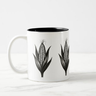 Black Ink Corn Illustration – Harvest Design on Two-Tone Coffee Mug
