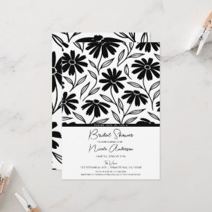 Black Ink Daisies Boho Bridal Shower Invitation