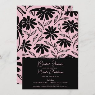 Black Ink Daisies Pink Boho Bridal Shower Invitation