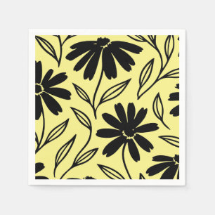 Black Ink Daisies Yellow Boho Bridal Shower Napkin