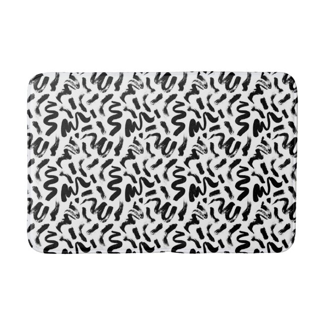 Black Ink Paint Brush Stroke Pattern Bath Mat (Front)