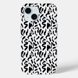 Black Ink Paint Brush Stroke Pattern iPhone 15 Case