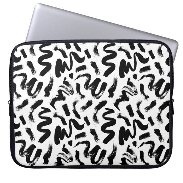Black Ink Paint Brush Stroke Pattern Laptop Sleeve (Front)