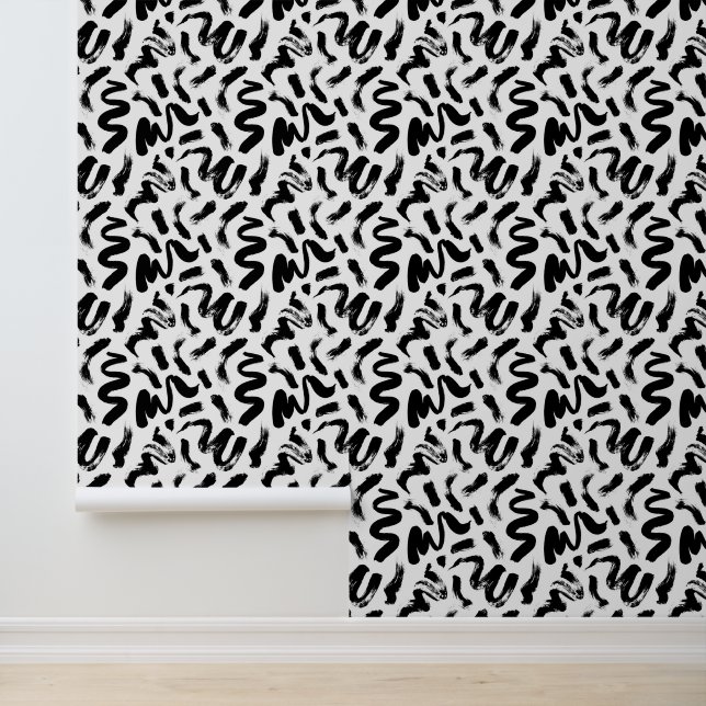 Black Ink Paint Brush Stroke Pattern Wallpaper (Application)