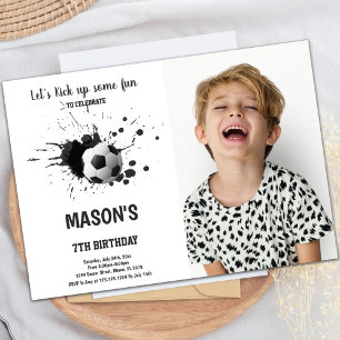Black Ink Soccer Birthday Invitation with Photo