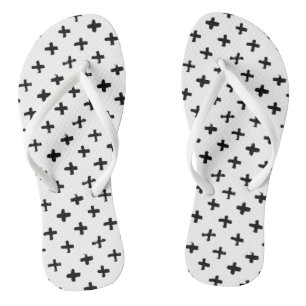 Black Ink Stoke Cross Pattern Flip Flops