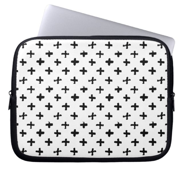 Black Ink Stoke Cross Pattern Laptop Sleeve (Front)