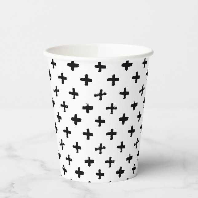 Black Ink Stoke Cross Pattern Paper Cups (Left)