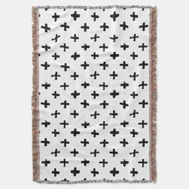 Black Ink Stoke Cross Pattern Throw Blanket (Front Vertical)