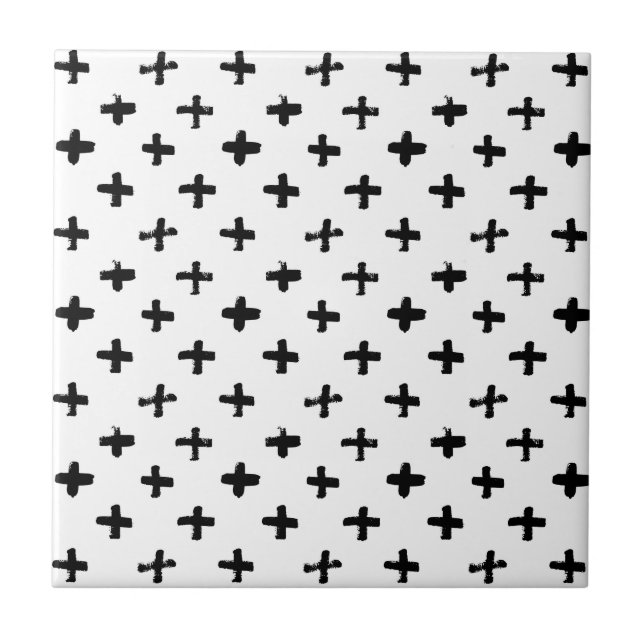 Black Ink Stoke Cross Pattern Tile (Front)