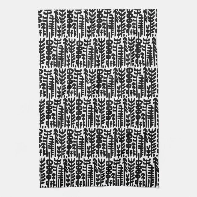 Black Ink Stroke Tree Pattern Kitchen Towel (Vertical)