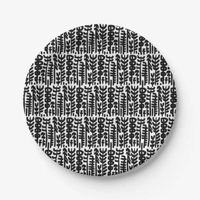 Black Ink Stroke Tree Pattern Paper Plate (Front)