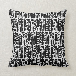 Black Ink Stroke Tree Pattern Throw Pillow