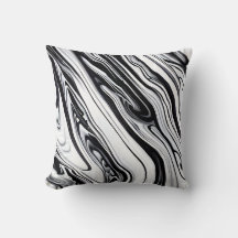 Black Ink Swirls Marble Pillow - Timeless Elegance