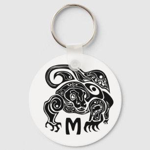 Black Ink Tribal Komo Dragon Silhouette Keychain