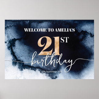 Black Ink Watercolor 21st birthday welcome banner Poster