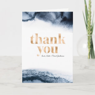 Black Ink Watercolor & Gold Thank you card