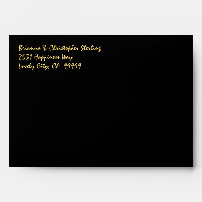 Black Invitation Envelopes Gold Damask V1 (Front)
