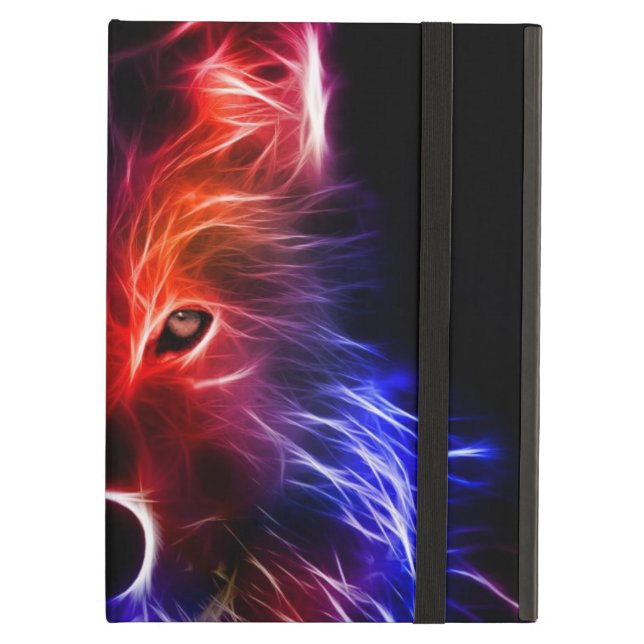 Black iPad Air Case with bright wolf (Front Closed)