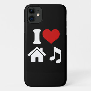 Black iPhone Case with White 'I Love House Music' 