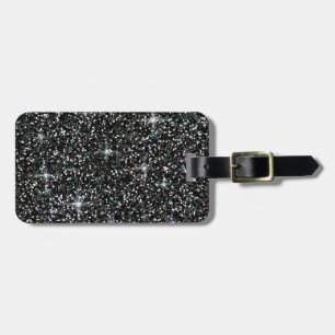 Black iridescent glitter luggage tag