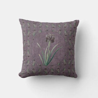 Black Iris on an antique tapestry Throw Pillow