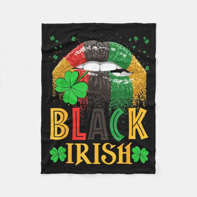 Black Irish Dripng Lips African American St Patric Fleece Blanket (Front)