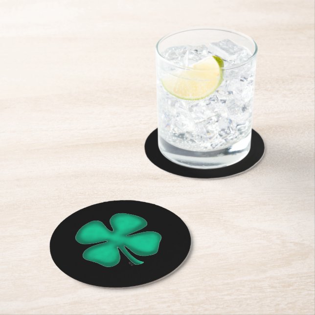 Black Irish round paper drink coasters (Insitu)