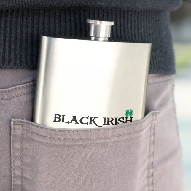 Black Irish w clover stainless steel flask (In Situ)
