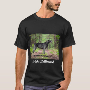 Black Irish Wolfhound posing in the Forest  T-Shirt