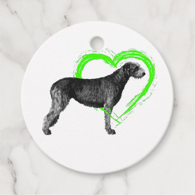 Black Irish Wolfhound With Green Heart  Favour Tag (Front)