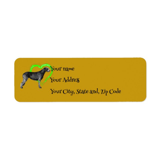 Black Irish Wolfhound with Green Heart Label (Front)