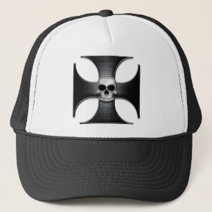 Black Iron Cross with Skull Trucker Hat