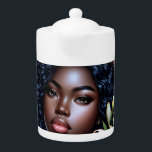 Black Is Beautiful Teapot<br><div class="desc">The design on the teapot paids contribute to "Black History Month." This beautiful African-American lady is showing her enriched melanin skin-tone with thick lushes hair.</div>