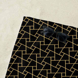 Black Islamic Mosaic Pattern Gold-effect Outlines Beach Towel