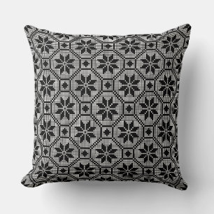 Black Isolated lace cross-stitch fabric texture Throw Pillow