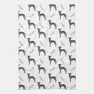 Black Italian Greyhound Cute Dog Pattern With Name Kitchen Towel