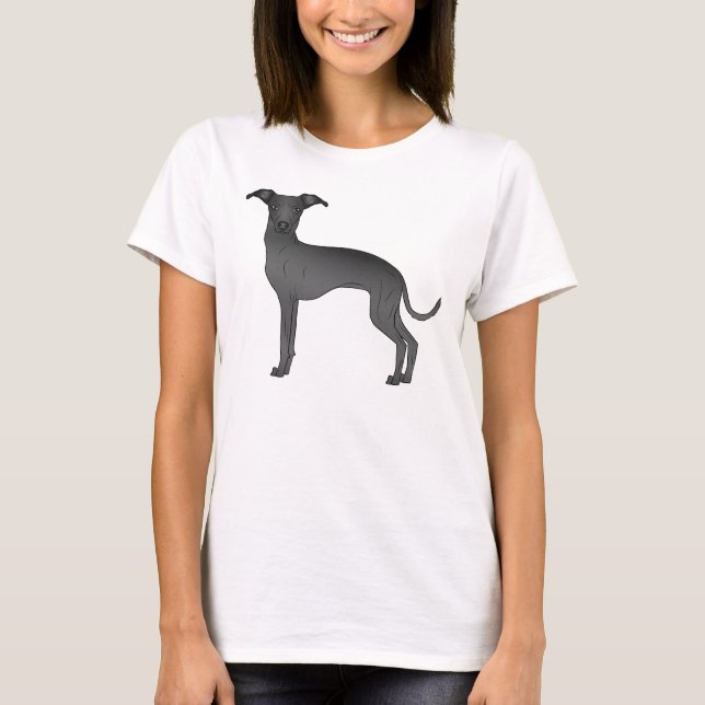 Black Italian Greyhound Dog Cartoon Illustration T-Shirt (Front)