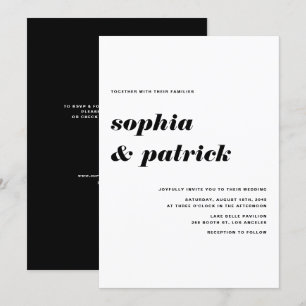 Black Italic Retro Typography QR Code Wedding Invitation
