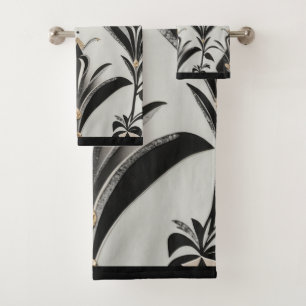 Black & Ivory Art Deco Floral Bath Towel Set