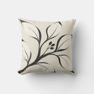 Black Ivory Botanical Leaf Branch Throw Pillow
