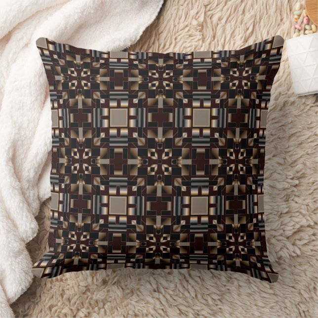 Black Ivory Brown Deco Mosaic Throw Pillow (Blanket)